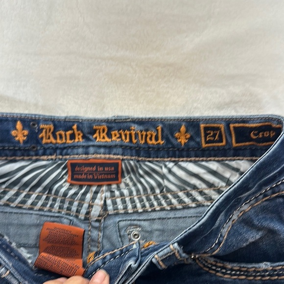 Rock Revival Blue Ankle Cropped Jeans with Intricate Stitching - Picture 5 of 15